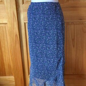Rikki J. Blue Floral Chiffon Skirt Size Medium 33" Long Made in USA